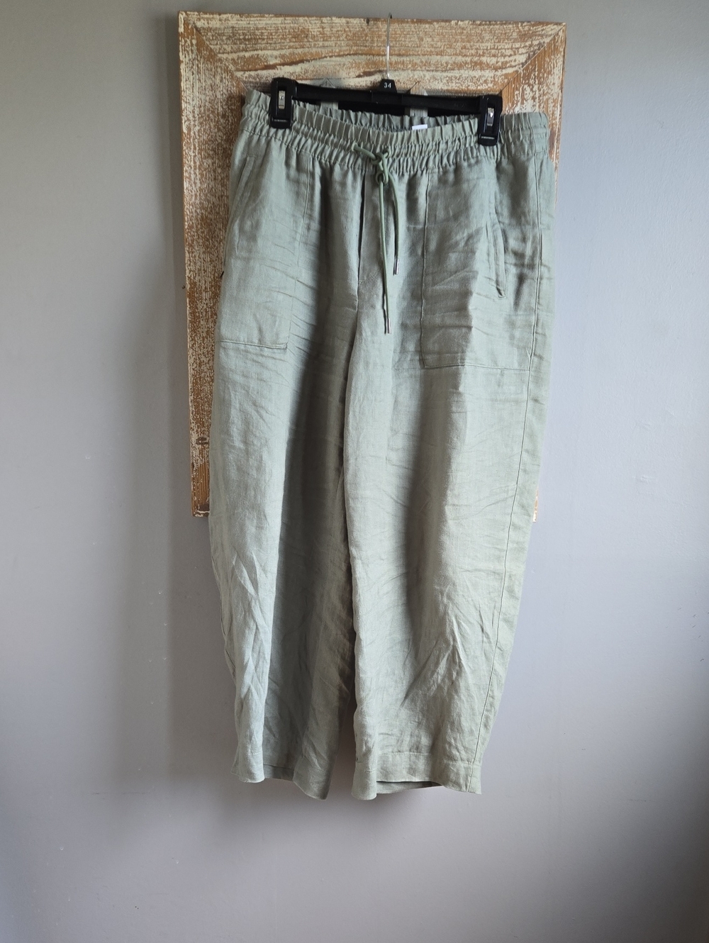 Athleta Wide Barrel Sage Green Relaxed Linen Drawstring Pants. MP